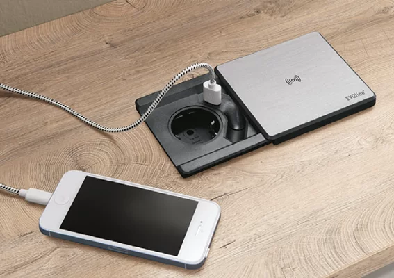 Socket With Sliding Wireless Charging Cover and USB